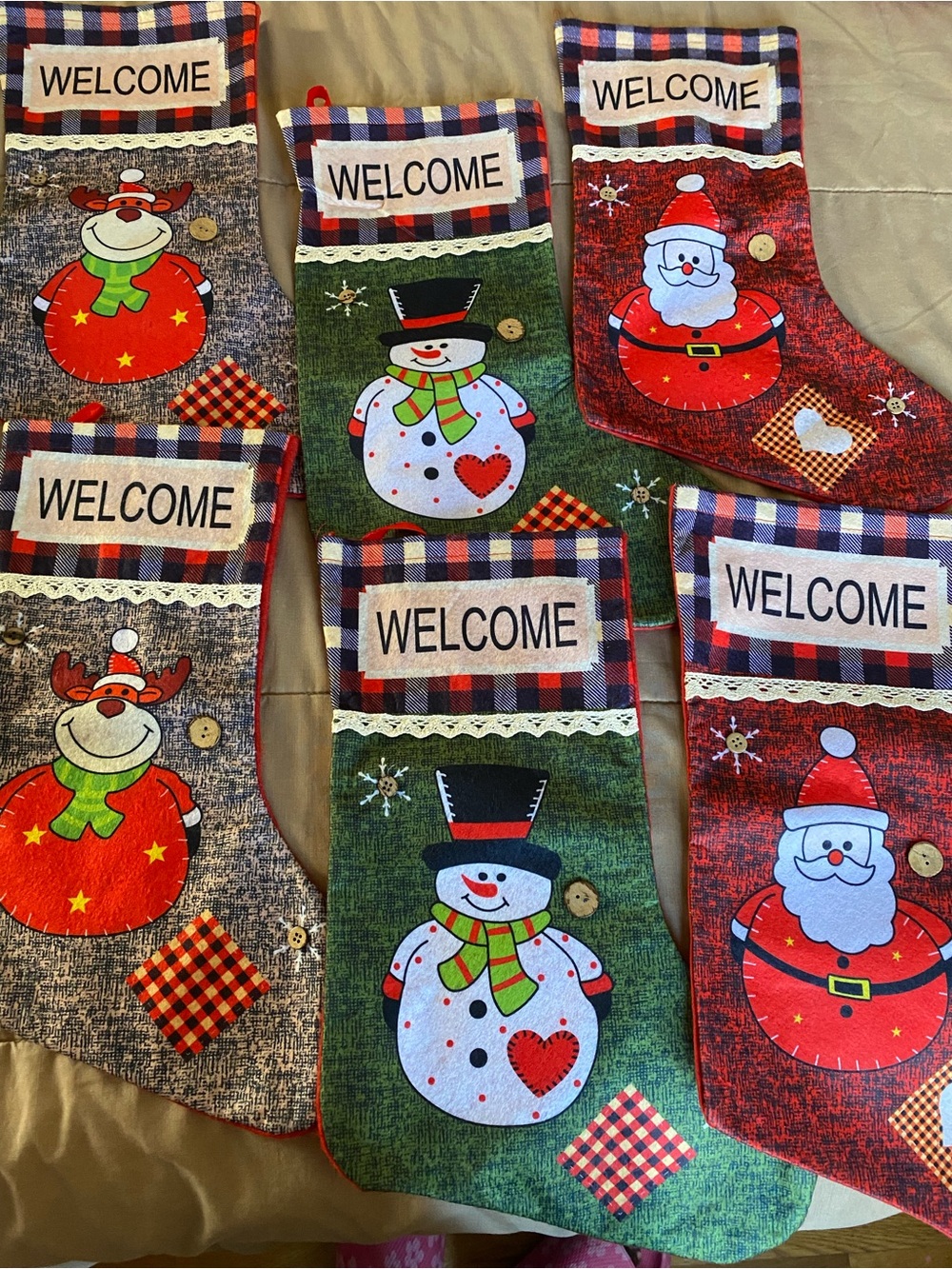 Welcome Holiday Stocking Trio β Red, Green, White